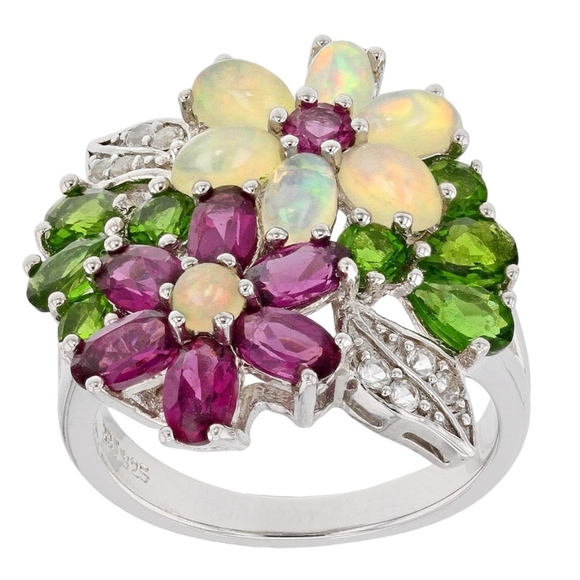 Gorgeous Genuine Gemstone Ring in Rhodium over Sterling Silver Sz 9.5! - Picture 8 of 9